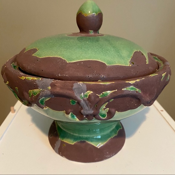 New Distress Green Stone Angel Accent Covered Bowl